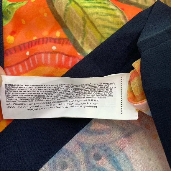 Desigual sheer festive top 3/4 sleeves floral Pom Pom V neckline orange yellow - Picture 9 of 16